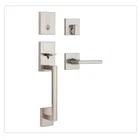 Kwikset San Clemente Low Profile Satin Nickel Single Cylinder Entry Door Handles Open. Price: $79.99.