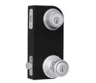 Kwikset Tylo Satin Chrome Keyed Entry Knob Single Cylinder Deadbolt Combo Round Open. Price: $22.00.