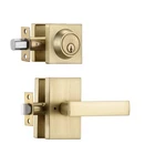 Satin Brass Exterior Door Lock Set, Front Handle With Deadbolt, Heavy Duty New. Price: $40.00.