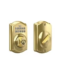 Schlage BE365 505 Camelot Keypad Deadbolt Electronic Keyless Entry Lock Gold Open. Price: $58.00.
