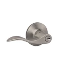 Wave Lever With Round Trim Keyed Entry Door Handle, Satin Nickel Finish New. Price: $27.07.