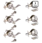 Probrico 3-PACK Keyed Entry Door Lever & Single Cylinder Deadbolt, Satin Nickel New. Price: $22.50.