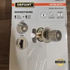 New Defiant Brandywine Antique Brass Keyed Entry Knob With Deadbolt, Box Imperfe Open. Price: $19.99.