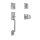 Home Decorators Collection Bleecker Satin Nickel Door Handleset With Ridgeway Open. Price: $87.00.