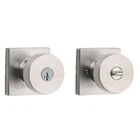 Kwikset Pismo Satin Nickel Keyed Entry Door Knob W/ Smartkey Technology Open. Price: $34.99.