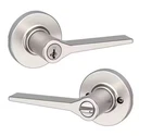 Kwikset Hollis Satin Nickel Keyed Entry Door Handle Lever Smartkey Round Roset Open. Price: $22.00.