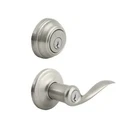 Kwikset Tustin Satin Nickel Exterior Entry Door Handle Single Cylinder Combo Open. Price: $39.99.