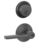 Schlage Latitude Matte Black Entry Lever & Single Cylinder Deadbolt New. Price: $109.08.