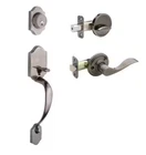 Copper Creek Heritage Antique Nickel Door Handleset With Waverlie Trim Open. Price: $49.99.