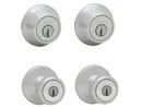Kwikset Tylo Satin Chrome Entry Door Knob & Single Cylinder Deadbolt Pack Open. Price: $44.90.