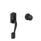 Schlage Camelot Aged Bronze Door Handleset With Georgian Knob Trim Open. Price: $53.99.