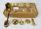 Open Box Schlage F60 Bow 505 Handle & Deadbolt Set Polished Brass No Keys. Price: $30.00.