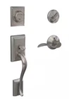 Schlage Addison Front Entry Handleset W/ Accent Lever - Satin Nickel Open. Price: $78.99.