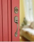 Complete: Kwikset Belleview Front Entry Handleset Antique Brass Open. Price: $39.99.