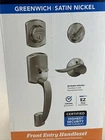Schlage Greenwich Front Entry Handleset Door Lever & Deadbolt Lock Satin Nickel New. Price: $99.99.