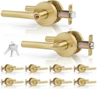 Brushed Gold Door Handles With Locks - 10 Pack, Keyed Alike For Home New. Price: $258.65.
