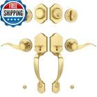 Loqron Double Front Door Handle Set Dummy Deadbolt Brushed Gold Entry New. Price: $182.86.