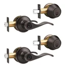 Gobrico Oil Rubbed Bronze Keyed-alike Door Levers And Single Cylinder Deadbolts Open. Price: $63.35.