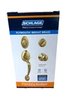 Schlage Plymouth Front Entry Handleset W/ Knob In Bright Brass Open. Price: $79.95.