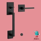 Kwikset San Clemente Matte Black Handleset With Halifax Square (S3) Open. Price: $65.00.