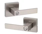 Kwikset Singapore Square Satin Nickel Keyed Entry Handle W/ Smartkey Security Open. Price: $27.99.