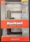 Kwikset Perth Square Matte Black Keyed Entry Door Handle W/ Smartkey Security New. Price: $23.50.