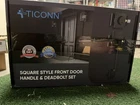 Ticonn Square Front Door Handle & Deadbolt Set, Matte Black W/ Keys Manual Open. Price: $56.80.
