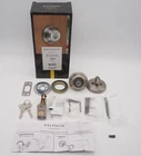 Baldwin Prestige Round Deadbolt Satin Nickel Single Cylinder Door Lock Open. Price: $34.99.