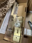Emtek Mormont Monolithic Mortise Entry Set With Interior Knob Satin Brass Open. Price: $750.00.