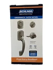 Schlage Greenwich Front Entry Handleset Door Lever Deadbolt Lock Satin Nickel New. Price: $89.95.