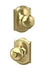 Schlage F40 605 Camelot Collection Plymouth Privacy Knob, Bright Brass Open. Price: $29.99.
