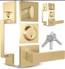Mega Handles - Tobelle Square Satin Brass Door Lock, Keyless Interior... New. Price: $72.95.