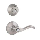Defiant Naples Satin Nickel Combo Pack With Single Cylinder Deadbolt Open. Price: $14.99.
