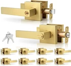 Brushed Gold Door Handles With Locks - 10 Pack, Keyed Alike For Home New. Price: $257.99.