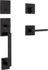 Kwikset San Clemente Matte Black Handleset & Deadbolt W/ Reversible Lever Open. Price: $69.95.