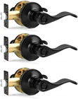 Matte Black Wave Door Levers - Privacy Handles For Bedroom & Bathroom, 3 Pack New. Price: $77.99.