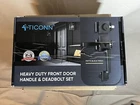 Ticonn Heavy Duty Front Door Handle & Deadbolt Set Matte Black Open. Price: $35.00.