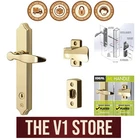 Elegant Bright Brass SK1215BB Lever Set With Keyed Deadbolt For Storm Doors New. Price: $113.99.