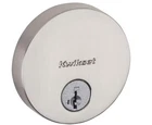 Kwikset Uptown Low Profile Satin Nickel Single Cylinder Round Deadbolt Open. Price: $14.99.
