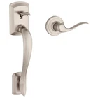 Kwikset Avalon Satin Nickel Front Door Handle Non-locking Exterior Lever Open. Price: $62.99.