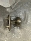 New Grandeur Fifth Avenue Square Rosette Door Knob, With Hardware, Satin Nickel Open. Price: $200.00.