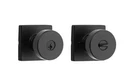 Kwikset Pismo Matte Black Keyed Entry Square Door Knob Featuring Smartkey Open. Price: $19.99.