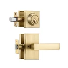 Satin Brass Exterior Door Lock Set, Front Handle With Deadbolt, Heavy Du.... Price: $73.98.