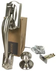 Schlage Entrance Handle Set Grip With Georgian Door Knob, Camelot Satin Nickel Open. Price: $89.99.