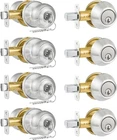 4 Pack Exterior Door Lock Set, Satin Nickel Knob And Brushed New. Price: $73.50.