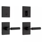 Kwikset Mirada Matte Black Keyed Entry Door Handle & Deadbolt W/ Smartkey Open. Price: $57.99.