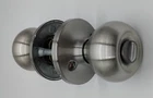Amazon Basics Bathroom Door Knob Lock, Brass Body, Satin Nickel, 1-3/8"-1-3/4" Open. Price: $24.99.