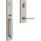 Baldwin Santa Cruz Full Plate Single Cylinder Keyed Entry Handleset Satin Nickel Open. Price: $334.99.