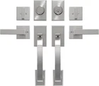 Double Front Door Handle Set With Heavy Duty Lock, Satin Nickel Finish, Suitable New. Price: $222.99.