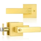 Gold Door Handles Knobs With Lock,satin Brass Lever Keyed Front Ent... New. Price: $36.79.